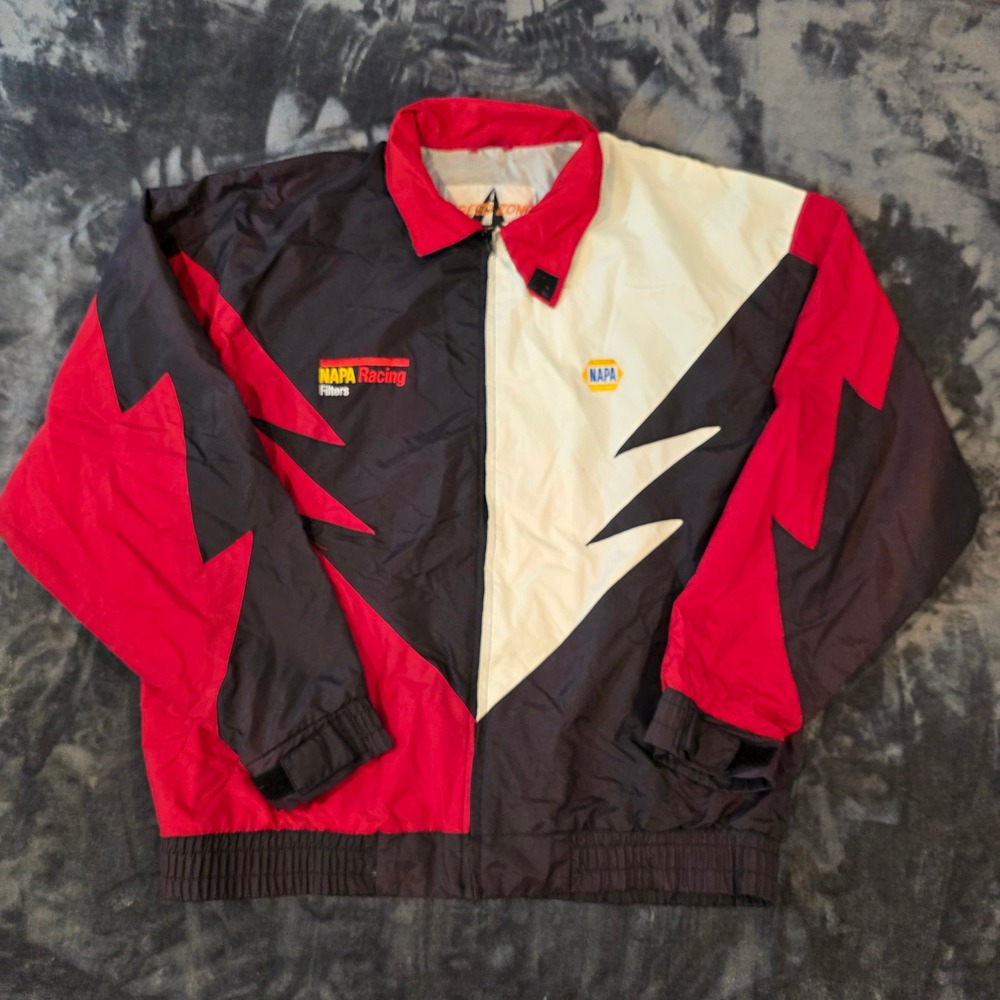 Vintage Speed Zone NAPA Racing Windbreaker‎ Jacket Red Black White Mens Medium